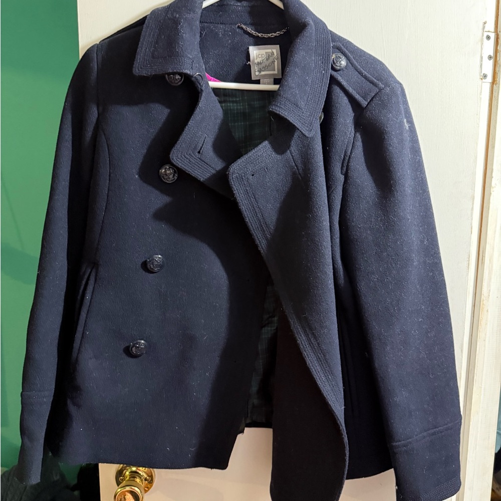 JCPenney Blue Peacoat Classic Wool Blend